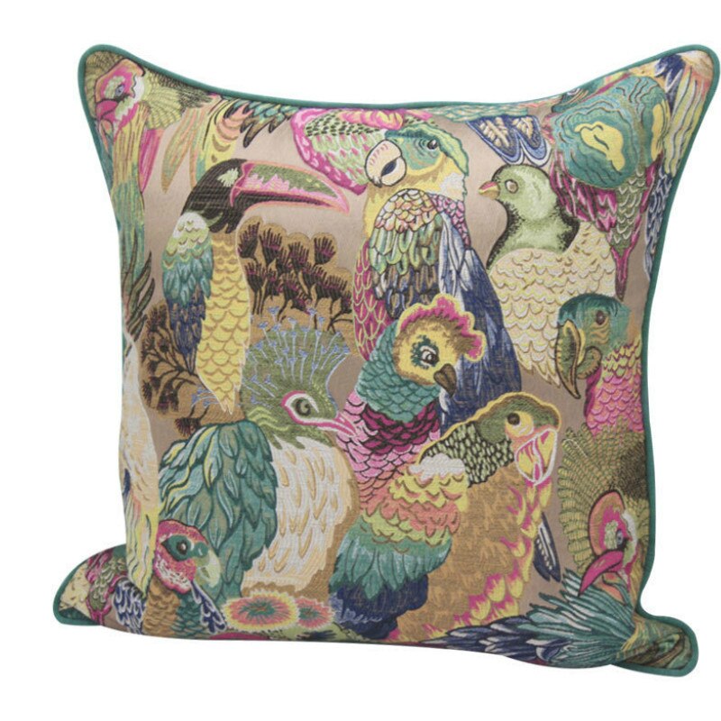 Jungle Bird Parrot Print Design Jacquard Luxury Cushion Cover - Animal Collection
